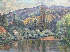 ANTIQUE AMERICAN IMPRESSIONIST PAINTING LANDSCAPE INDIANA CALIFORNIA KENNEDY