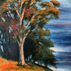 Expressionist vintage California coast oil original PAINTING Big Sur by Knight