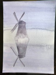 BOAT SKY FOG Original Modern Artwork Painting Landscape WINDMILL Art Seascape A4