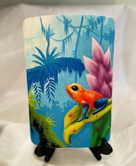 Artist Signed Tropical Blue Jeans Poison Dart Frog on Wood Painting