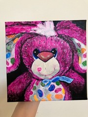 8×8 inch Acrylic Original Painting of „Yum Yums“ Jellybean Bunny by wEEirdEEr