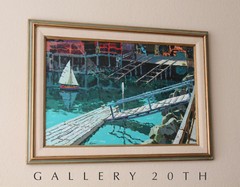CHARMER! WEGNER HARBOR SEASCAPE OIL PAINTING ORIG. ART MID CENTURY MODERN