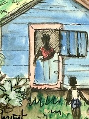 RARE Vintage ORIGINAL 1980s M Bouvet Mini SIGNED Caribbean Creole Cottage FRAMED