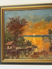 VINTAGE SUNSET PAINTING IMPRESSIONIST LANDSCAPE EVENING GLOW LISTED FAMOUS OIL