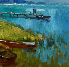 Oil Painting House Near The River Y. Suprunchuk Unframed Original nAAA4359