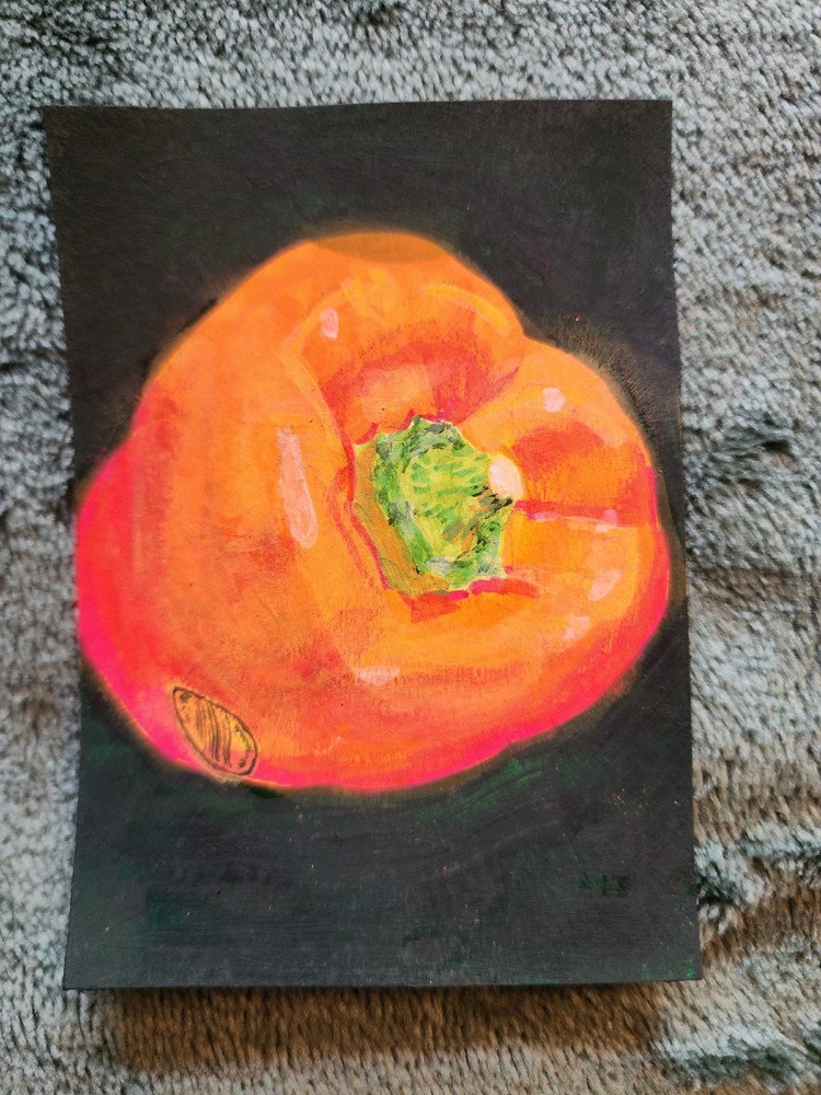 ACEO Original Abstract Acrylic Painting of a Bell Pepper Vegetable by Kiva
