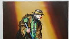 Clown Painting Rusty Rust EMMETT KELLY Oil Canvas 1983 1/250 24″ x 20″ Sweeping