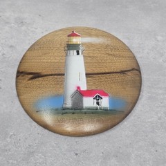 Myrtle Wood Oregon Lighthouse Painting Signed Parry Johnson NOS Vtg Vaquina Head