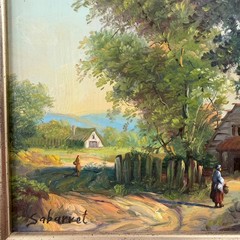 Handcrafted Landscape Oil Painting „Thatched Cottage“ Original Small Artwork