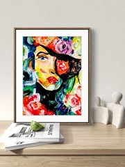 TITA PAINTZ Woman Face Flower Hat Portrait Hand Painted 9×12 Wall Art