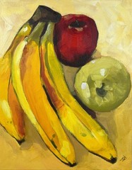 Original Still Life Fruit Painting 11×14 Bold Brush Strokes Acrylic on Canvas