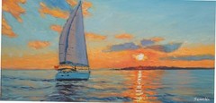 Sean Wu. 10×20 original oil on stretched canvas, Sailboat