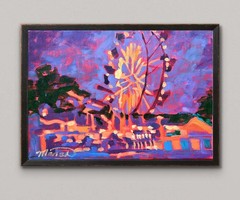11×14 Acrylic Original Impressionist CountyFair Canvas Warm Tone Modern Wall Art