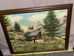 Vtg 1967 Alpine Landscape Oil Painting N. Neuman J.L. Hudson Gallery Detroit