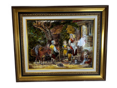 Pierre Bonnet Limoges Enamel on Copper Silver Foil Plaque Village Scene C. 1955