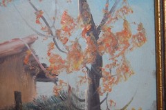 VINTAGE 1940-50’S FRAMED ORIGINAL OIL RUSTIC HOUSE AND RIVER SCENE ARTIST: FARID