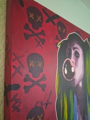 Big POP ART 24×16 Oil on Canvas RARE Matthew Matt Cox True Crime BUBBLEGUM GIRL
