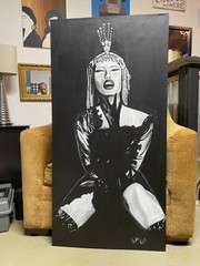 Original Black & White African Queen Portrait Painting on Canvas Signed Artwork