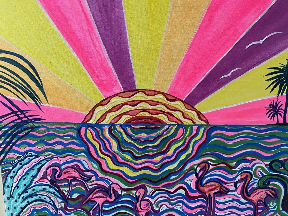 Flamingo Sunrise | Acrylic Painting | Kristi C Jones Florida Art Flamingo Bird