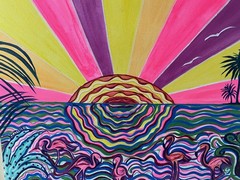 Flamingo Sunrise | Acrylic Painting | Kristi C Jones Florida Art Flamingo Bird