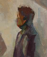 Artist and Art, Sculpture in Artist Studio, Original oil painting