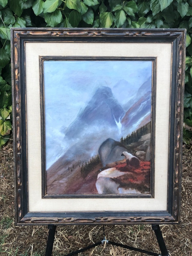 ZETTIE JONES Original MOUNTAIN BEAR OIL PAINTING MASTERFUL Canvas Gilt Frame