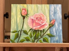 Pink Roses oil painting, collectible 8”x10” floral small artwork unframed