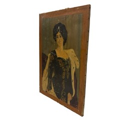 Antique 1903 President Theodore Alice Roosevelt Folk Art Oil Painting Sign Ad
