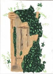 Home Architecture Garden Door House Plant Original 11×14 Canvas Wall Art Green