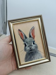 Bunny Original Oil Painting 4×6 Framed Signed Cute Rabbit Baby Animal Wall Art