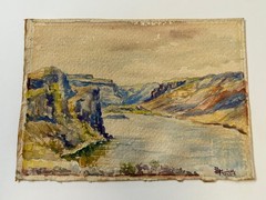 Watercolor Painting Landscape Grand Canyon ? Vintage Antique Canyon River