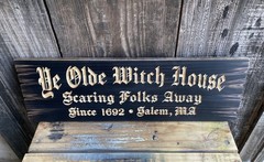 Halloween Salem Witch House Wooden Sign Carved Rustic Antique Look