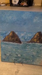 **VINTAGE 24″ x 18″ ORIGINAL SIGNED „ELLE“ PAINTING LANDSCAPE/LIGHTHOUSE/BEACH**