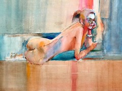 Vintage Impressionist Watercolor Painting Reclining Woman Figure RICH BUCHWALD