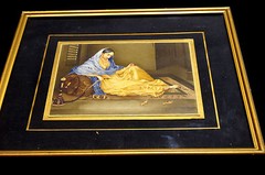 INDIA PAINTING A GIRL SMOKING HOOKAH FRAME GLASS 13 3/4“ X 11 3/4“