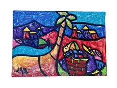 Juan Ramon Serrano Original Oil Painting 17.5″ X 12″ Stylized Tree Hills Houses