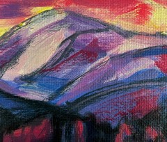Acrylic Painting Pink Sunset Behind The Mountains M. Patskan Original nAAA4903