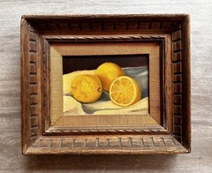 Hard To Find And Rare Walter Ashe Oil Still Life Of Lemons