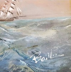 Vintage Signed Baille Seascape Oil Painting Tall Ship Nautical Framed