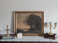 Beautiful Vintage Landscape 19th century French Barbizon Corot Signed Print