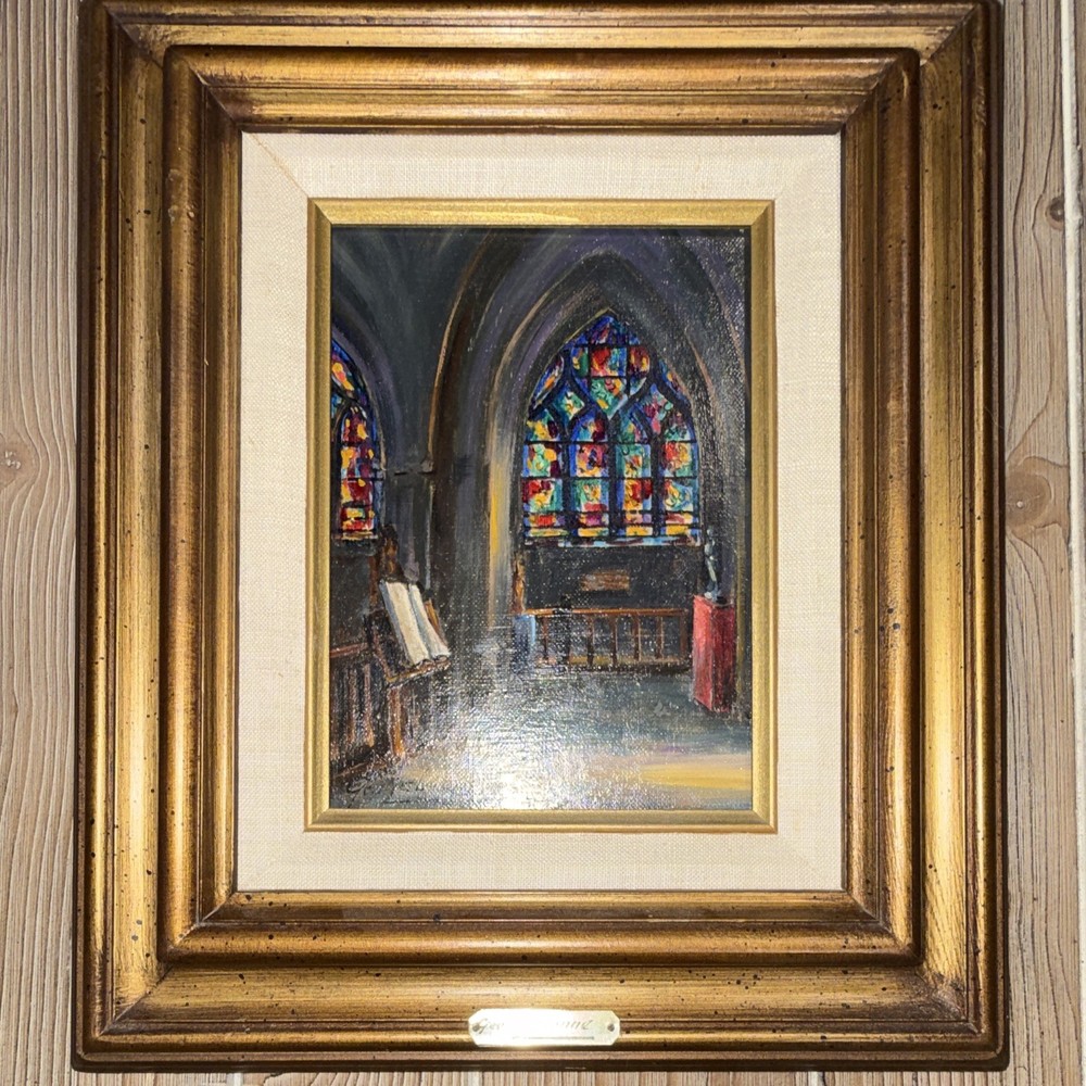 Vintage Geo Labonne Oil Painting Paris St Severin Church Impressionist Framed