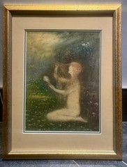 Antique Early 20c Oil Pastel Painting – Attrib: Arthur B Davies – Nouveau Maiden