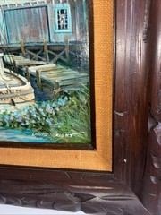 Louis Wright Cajun Fisher Vintage Framed Oil Painting 33”x27” Frame