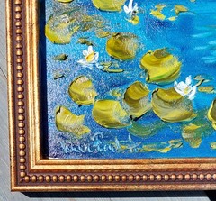 Oil original painting on board size 10×10 Waterlily Pond Framed