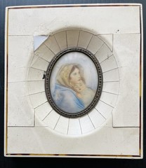 Antique 1874 Italian Bone Miniature Painting Madonna & Child Hand Painted