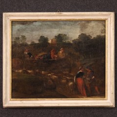 Painting landscape oil canvas antique framework pastoral bucolic 18th century