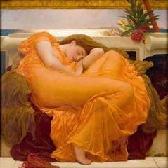 Oil painting young girl sleeping Sir-Frederic-Lord-Leighton-English-Flaming-June