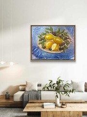Expressionism 11×14 Blue White Canvas unframed OOAK signed art Lemons Olives