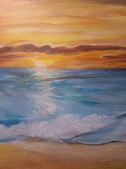 Orginal 9×12 Canvas Paper Painting Beach At Night Home Decor