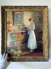 WILLIAM JOHN EDMONDSON ANTIQUE ROARING 20s WOMAN INTERIOR OIL PAINTING VINTAGE